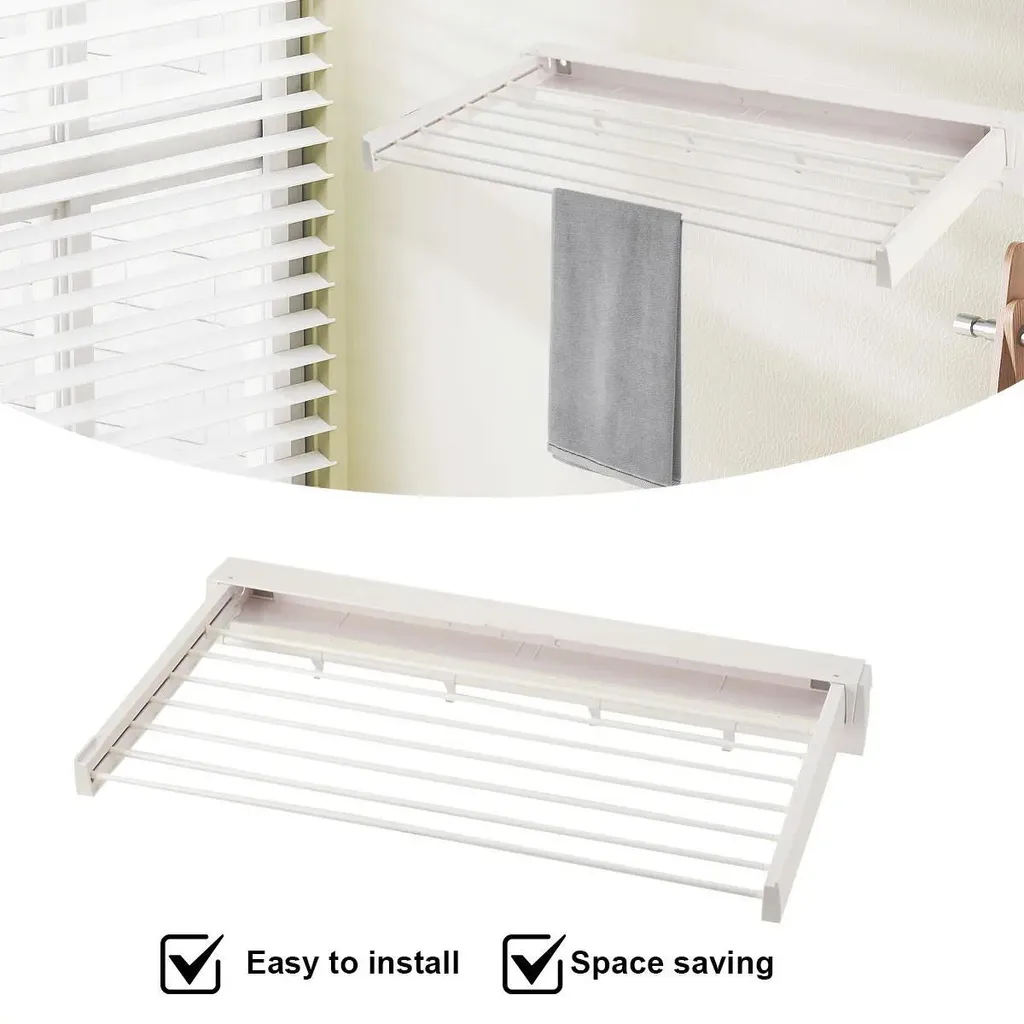 Séchoir à linge mural extensible pliable en plastique PP blanc robuste - 6
