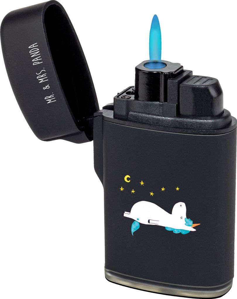 Mr. & Mrs. Panda sturmfeuerzeug Einhorn Sternenhimmel - Schwarz - Geschenk, Feuerzeuge, Feuerzeug, Einhörner, gas anzünder, Unicorn, Zünder, Ste...