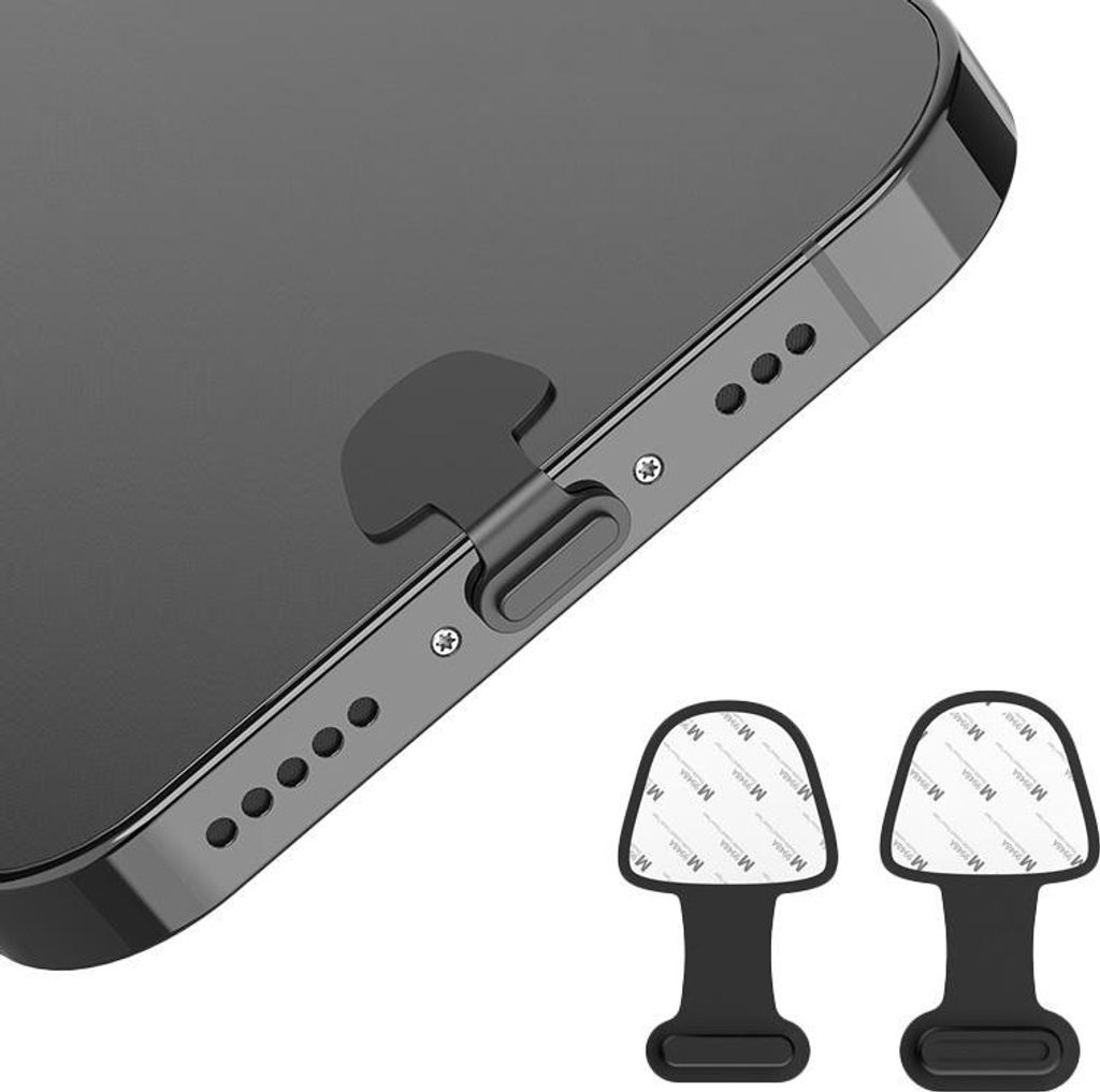 Cazy USB-C-Anschlussschutz mit Klebestreifen - Schwarz (5er-Pack)