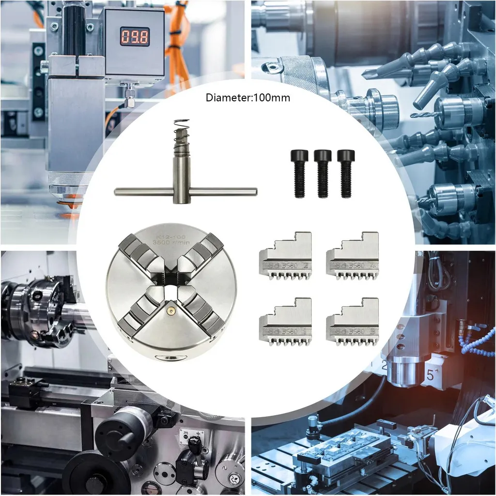 Mandrino - 4 ganasce autocentrante - Manuale - Precisione - Per torni e fresatrici CNC - Argento - 7