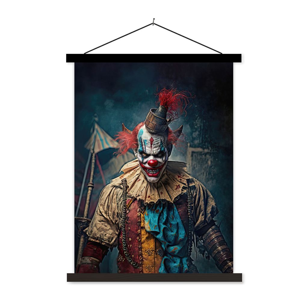 MuchoWow Textilposter Clown - Horror - Kleidung - Porträt 90x120 cm mit schwarzem Rahmen - Dekoration