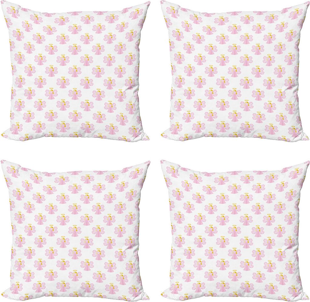 ABAKUHAUS Engel Kissenbezug Set (4 Stück), Fairy Mädchen mit Halo, Moderner Doppelseitiger Digitaldruck, 50 cm x 50 cm, Erde Gelb Baby-Rosa