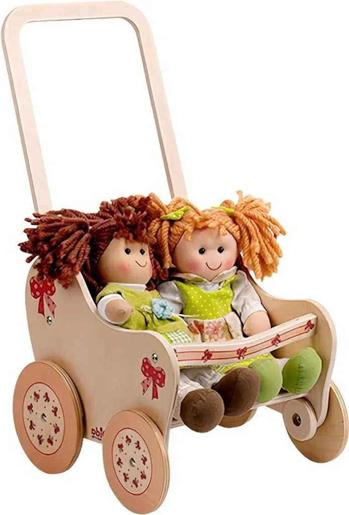 Poussette en bois pour poupées 35 cm - Jouet d'imitation enfant 2-4 ans