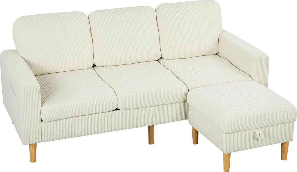 Canapé 3 places confortable pour salon et bureau avec repose-pieds beige