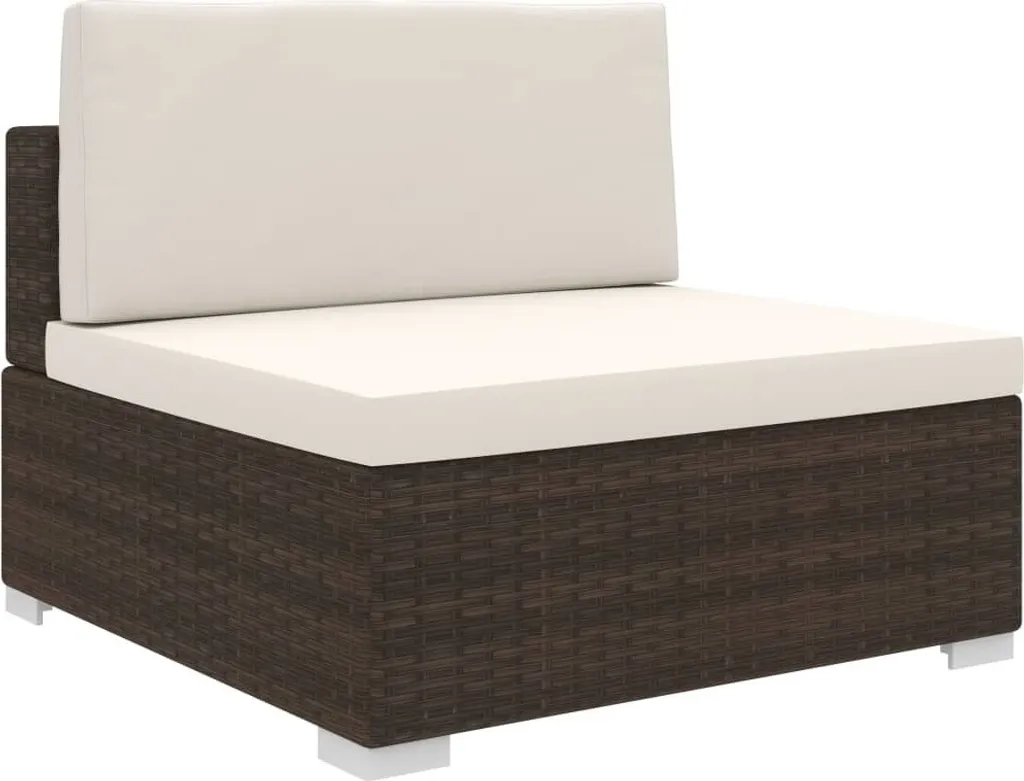 Canapé Central Modulable Poly Rotin Brun avec Coussins Épais Confort