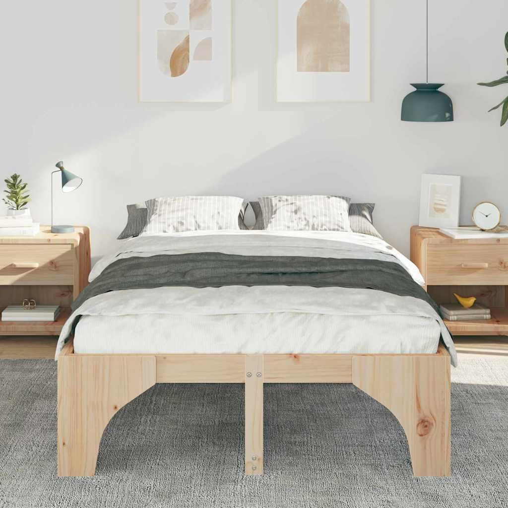 "2026 Aktion"Bettrahmen - CLORIS - Doppelbett - Robust und langlebig - Braun 140 x 190 cm - Einfache Montage - Massives Kiefernholz - NeuMöbel3142768