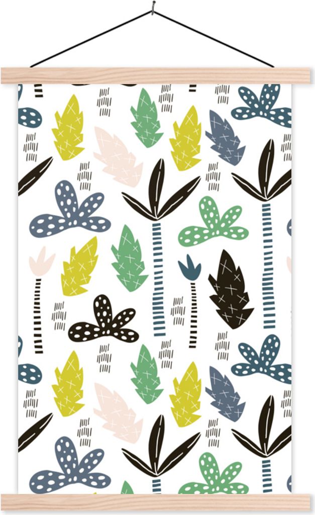 MuchoWow Textilposter Dschungel - Baum - Blätter - Muster 120x180 cm mit holzfarbenen Rahmen - Textil-Plakat