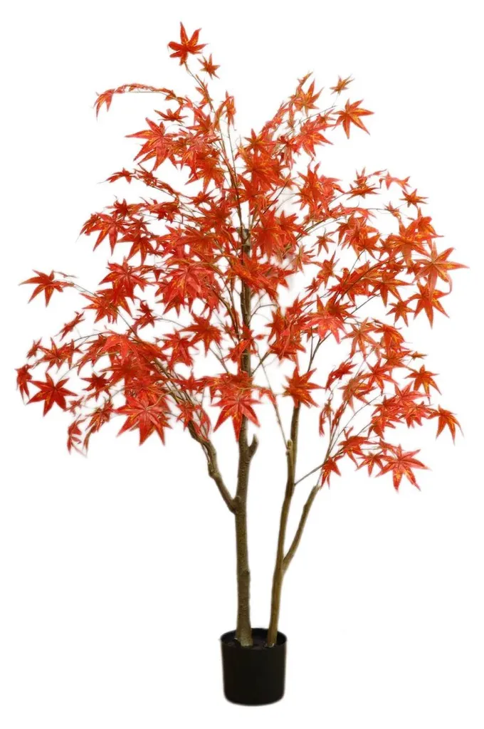 Érable artificiel rouge 150 cm avec feuilles en soie et pot plastique
