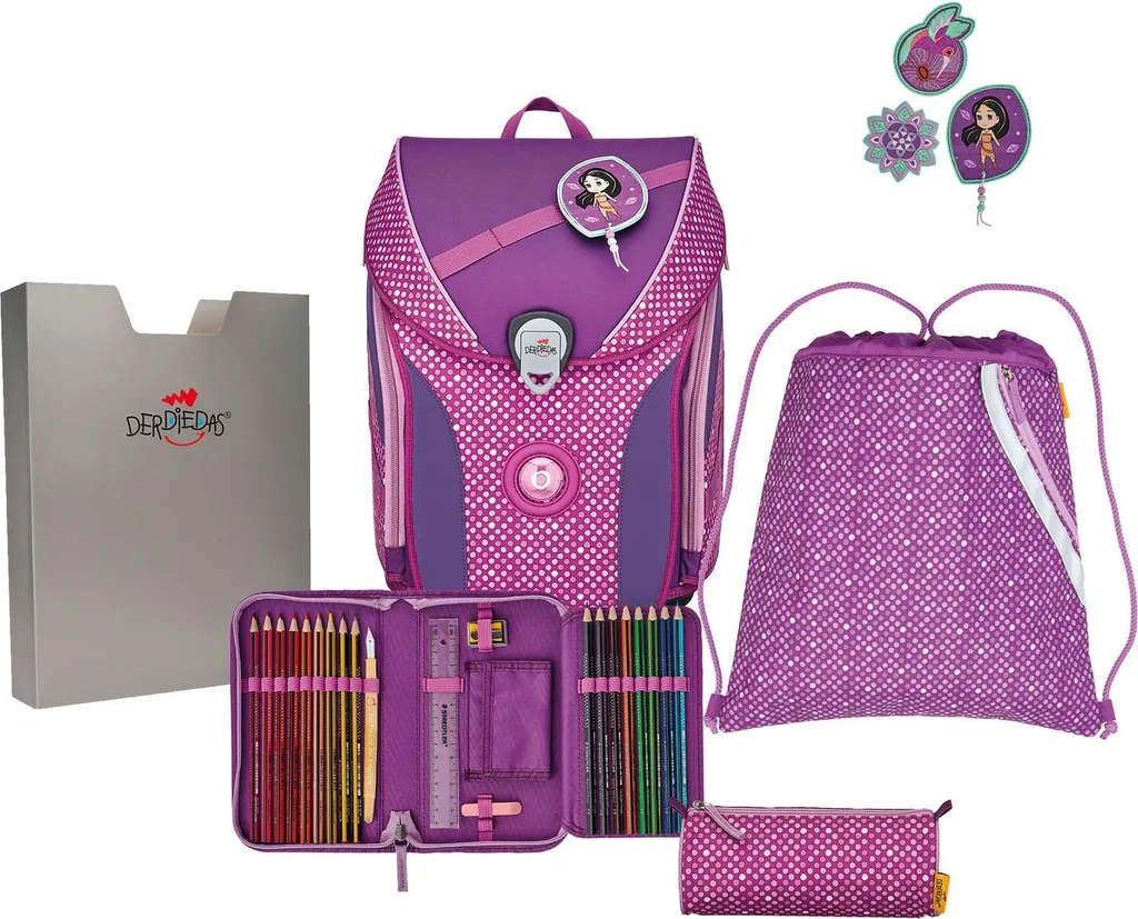 Sac d'école DerDieDas ErgoFlex MAX 5 pcs Purple Dots - Design Ergonomique