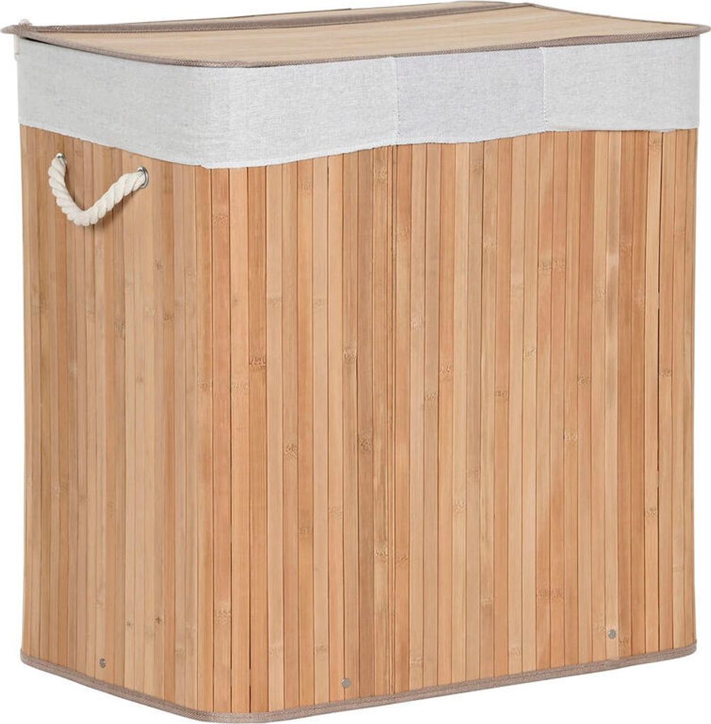 Korb für schmutzige Wäsche Home ESPRIT Weiß natürlich Bambus 140 L 60 x 40 x 60 cm