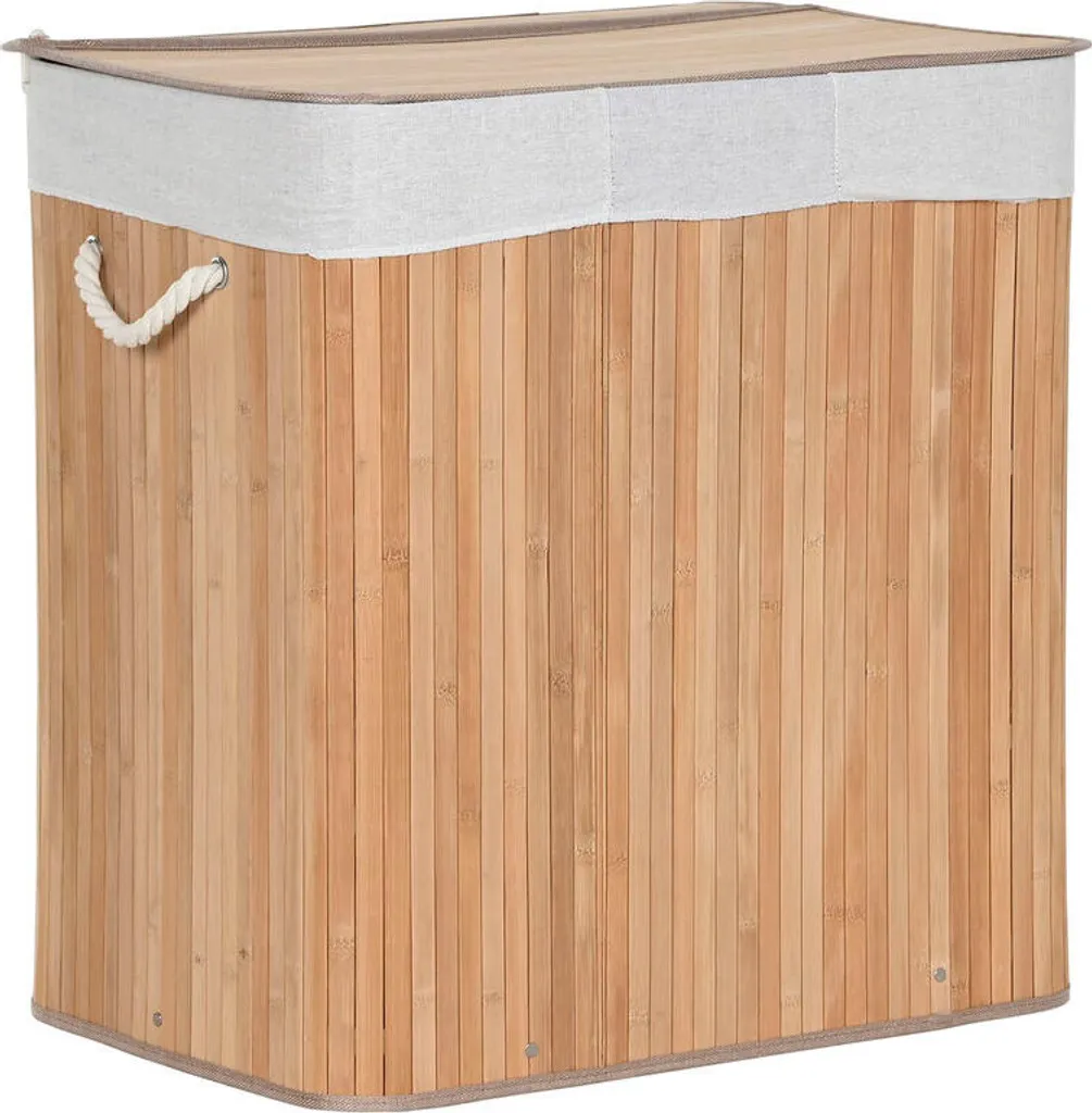 Grand Bac à Linge Sale 140L pour Salle de Bain en Bambou Blanc Home