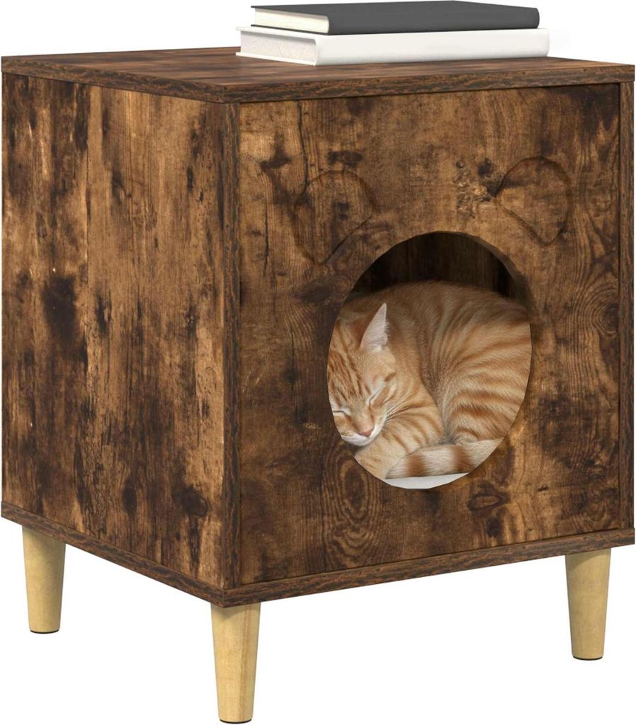 Eleganter Möbel Katzenhaus Geräucherte Eiche 42,5 x 40 x 53cm Holzwerkstoff - CJG390391 - Kratzbäume