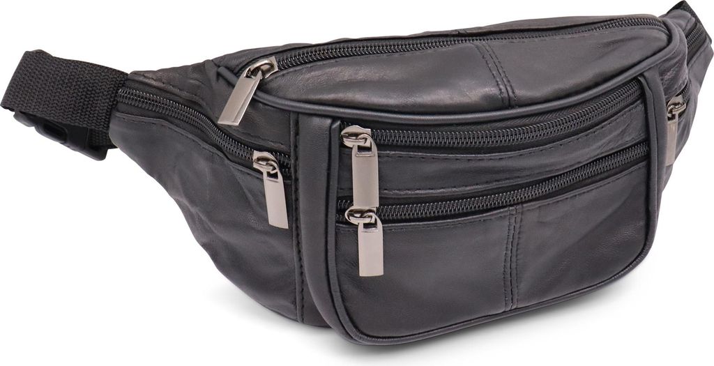Leder-Hüfttasche – Bauchtasche – großvolumig – praktisch – echtes Leder – Schwarz