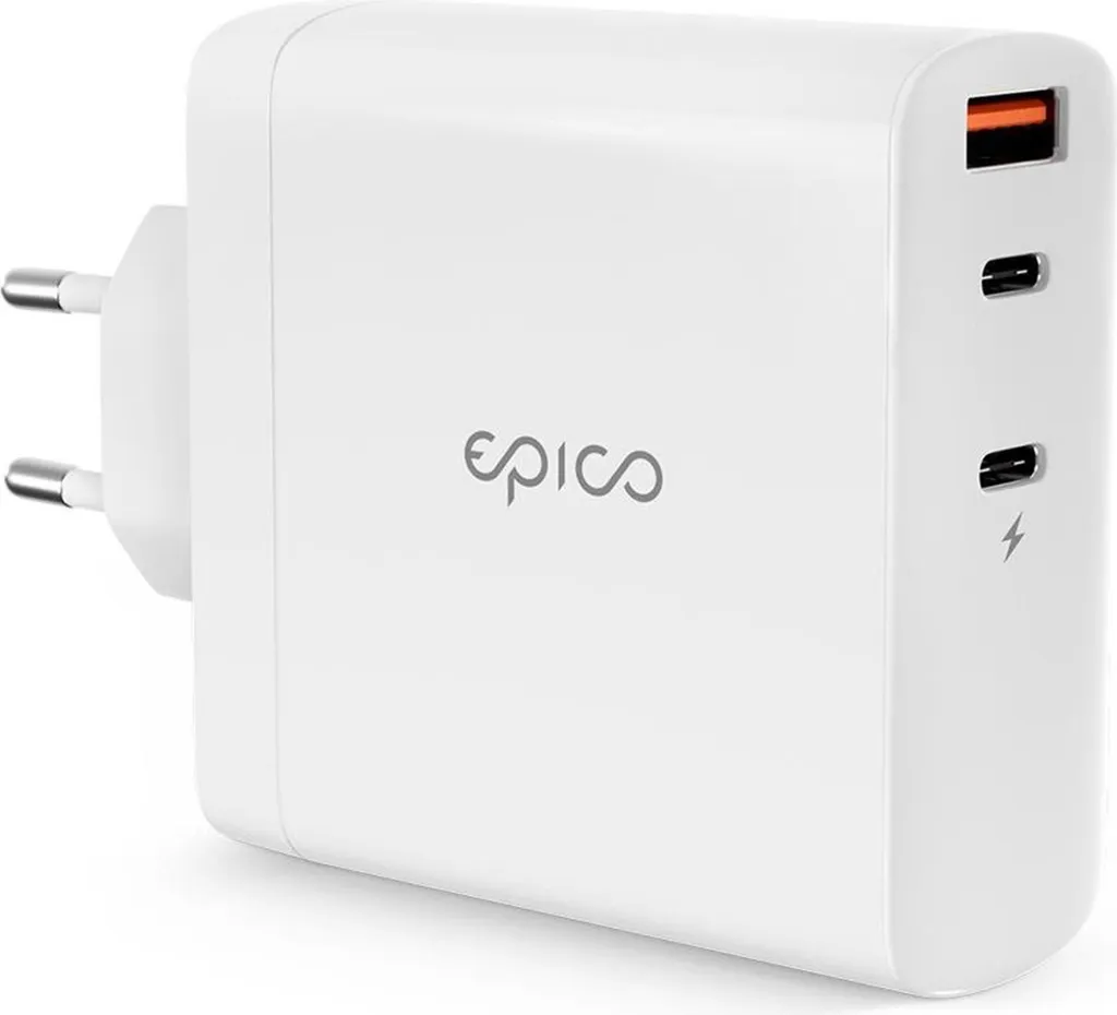 Chargeur secteur Epico 140W GaN blanc ultra puissant pour MacBook Pro