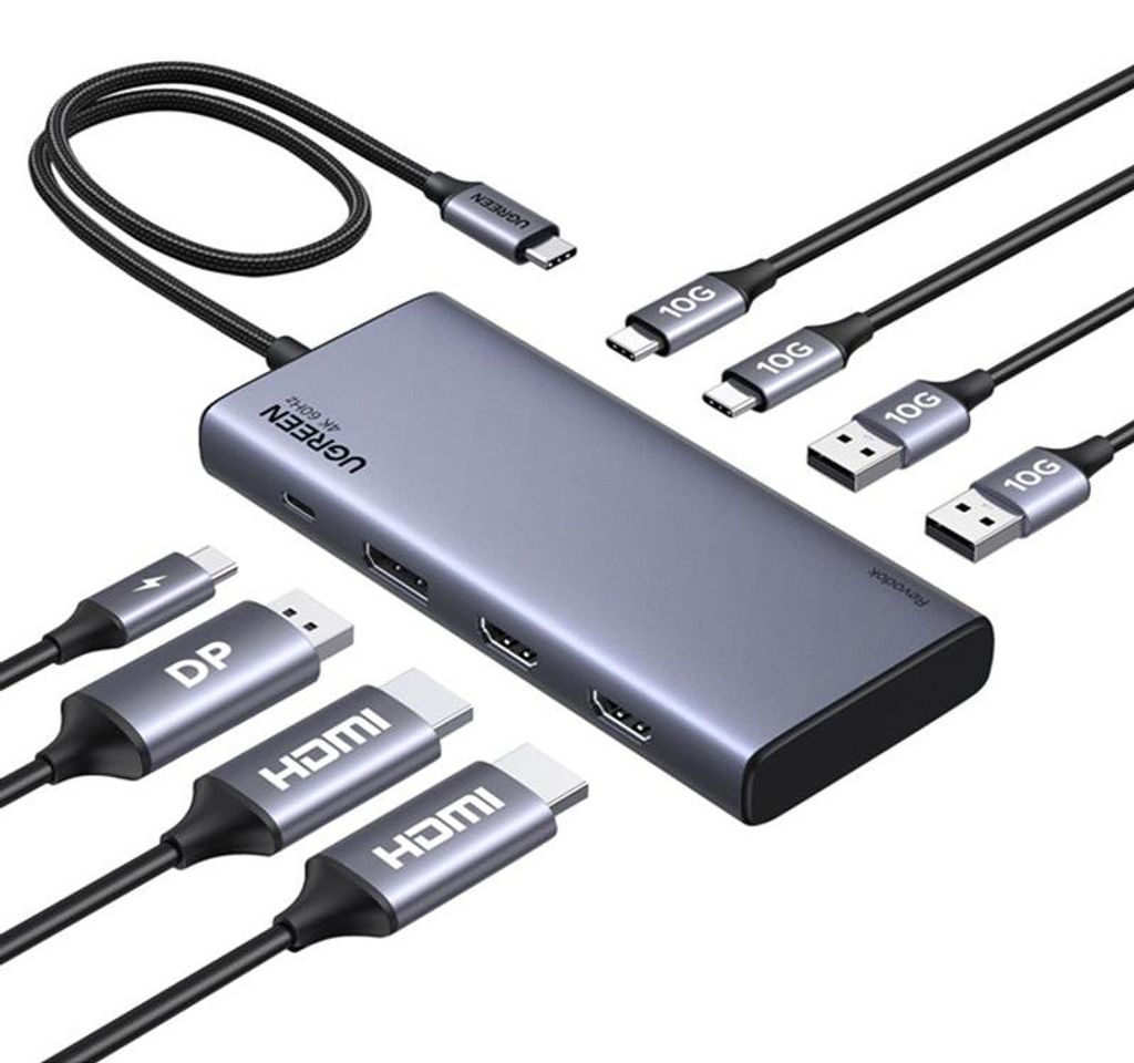 Hub Usb-C Ugreen Cm639, 2X Hdmi, Dp, 2X Usb, 2X Usb-C 3.2 Produktbild 