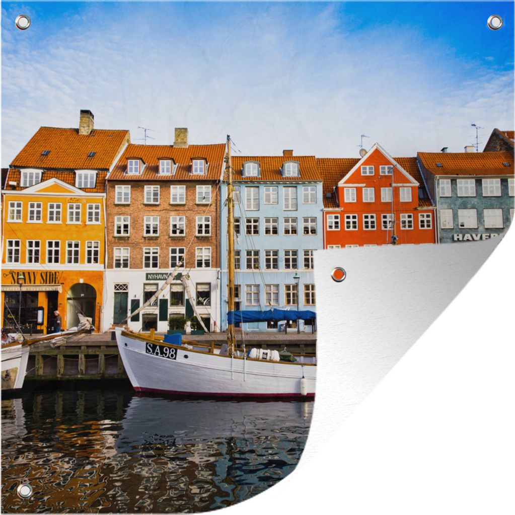 MuchoWow 100x100 cm Outdoor-Poster Gartendeko Sichtschutz Garten Poster für den Garten Häuser am Wasser in Kopenhagen - Dänemark