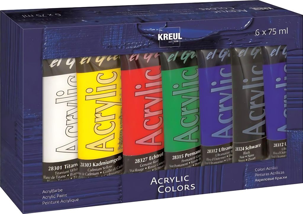 KREUL el Greco, 75 ml, Schwarz, Blau, Grün, Rot, Weiß, Gelb, Glanz, Tube, Wasserfest
