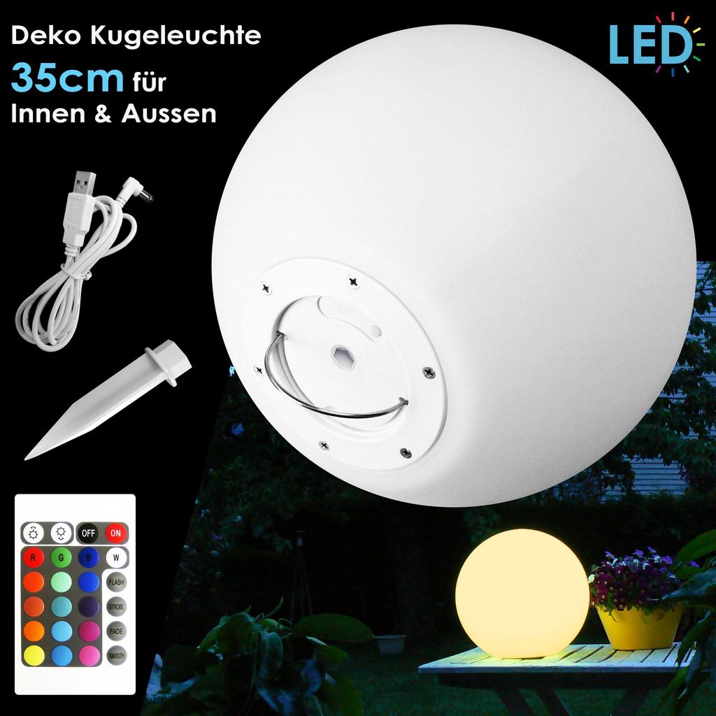 LED Kugellampe Ø 35cm – Akku, RGB Farbwechsel, IP54 Produktbild 