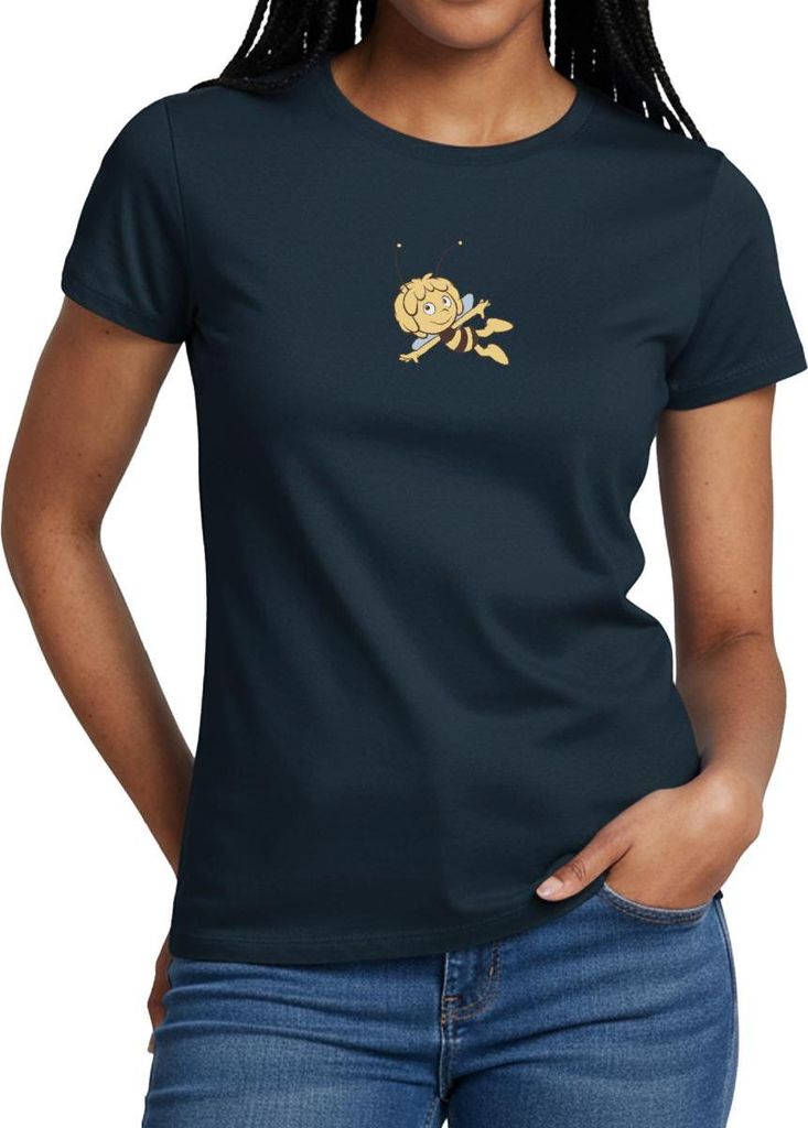 Spreadshirt Biene Maja Fliegt Retro Frauen T-Shirt, M, Navy
