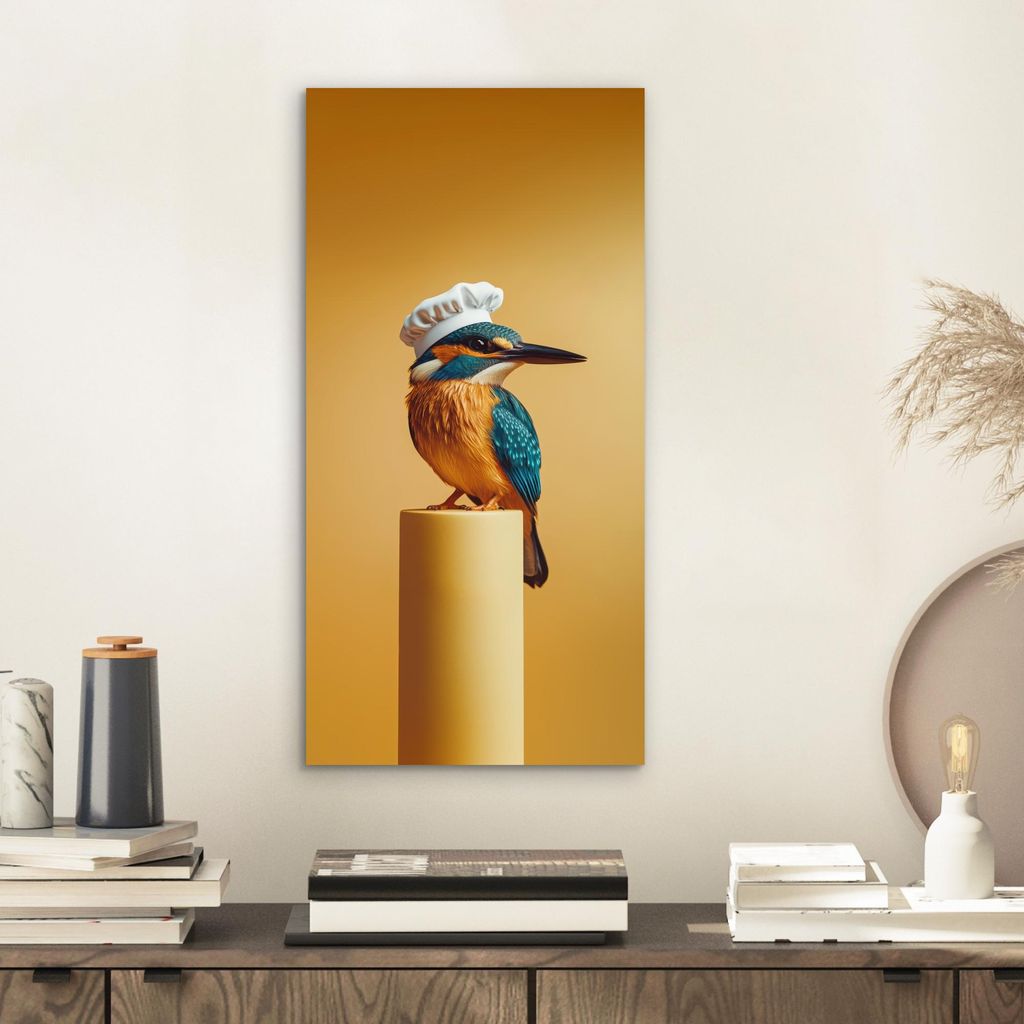 MuchoWow Wanddekoration Metall Metallbild Wandkunst 20x40 cm Eisvogel - Säule - Kochmütze - Vogel MuchoWow Aluminium Gemälde - Aluminium Gemäldes