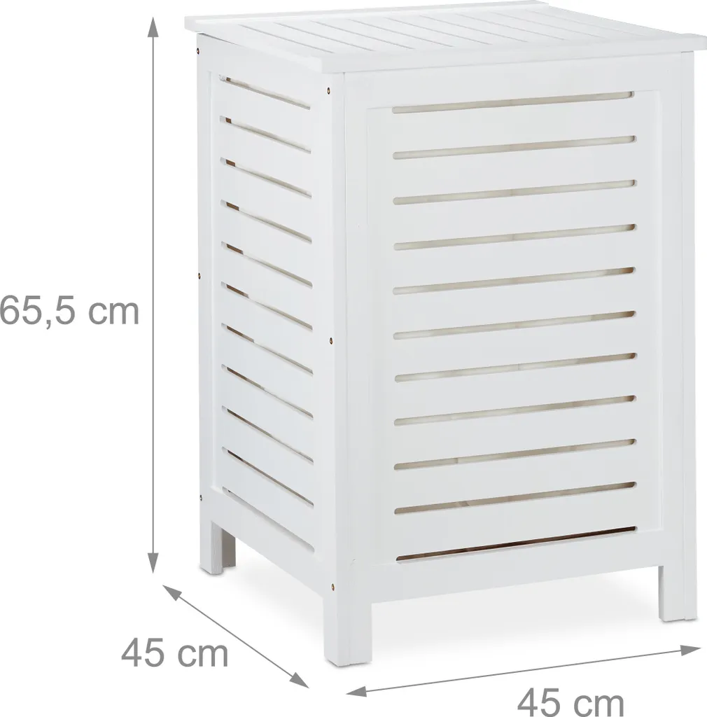 Coffre à Linge en Pin Massif Blanc - Bac à Linge Rectangulaire Aéré