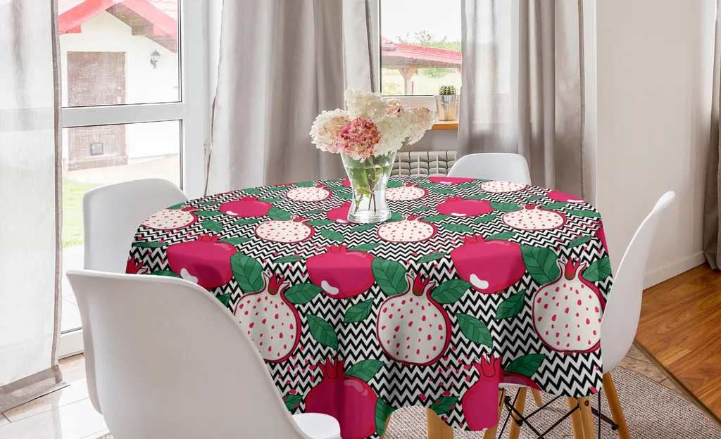 ABAKUHAUS Tovaglia rotonda in stile scandinavo, zigzag con motivi a melograno, tovaglia circolare per sala da pranzo e decorazione della cucina, 150 cm, multicolore