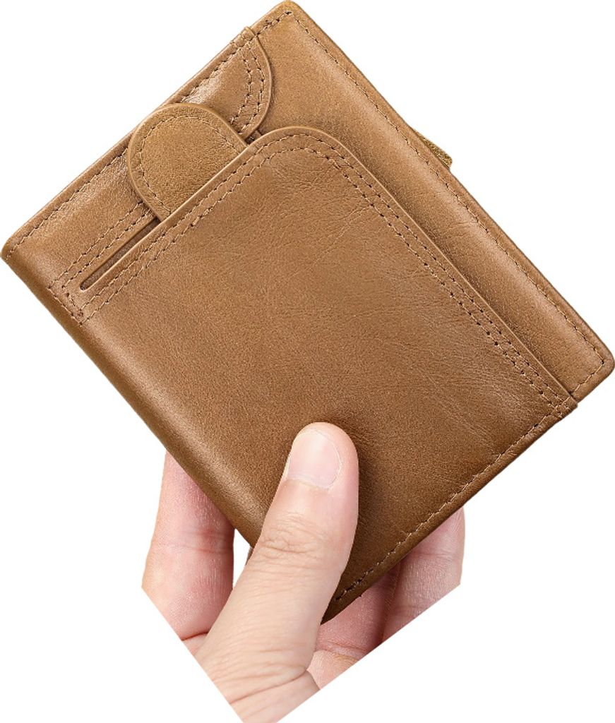 INF RFID-blockierende Lederbrieftasche für Herren, schlanke Brieftasche mit Münzfach Braun