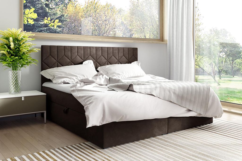 MEBLINI Boxspringbett mit Bettkasten - Gepolstert Doppelbett mit Matratze und Topper - Polsterbett mit Stauraum - Bett mit Kopfteil - Stauraumbett ...