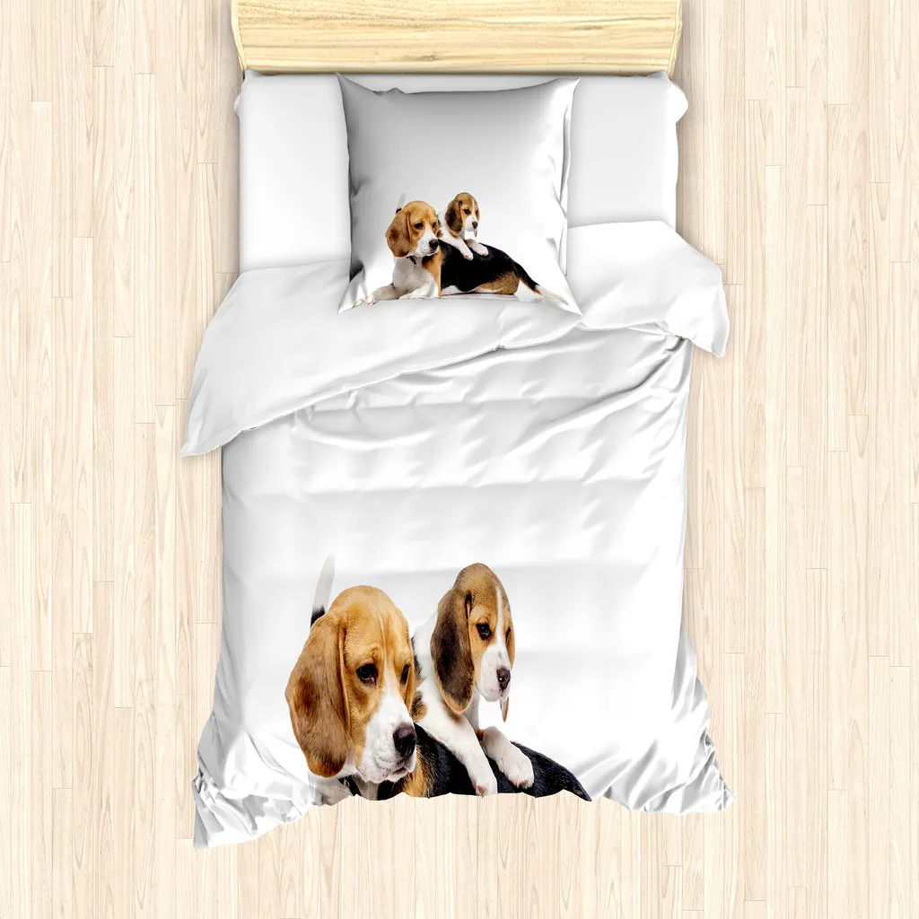 Parure de lit 1 personne motif chien Beagle avec housse et taie 80x80