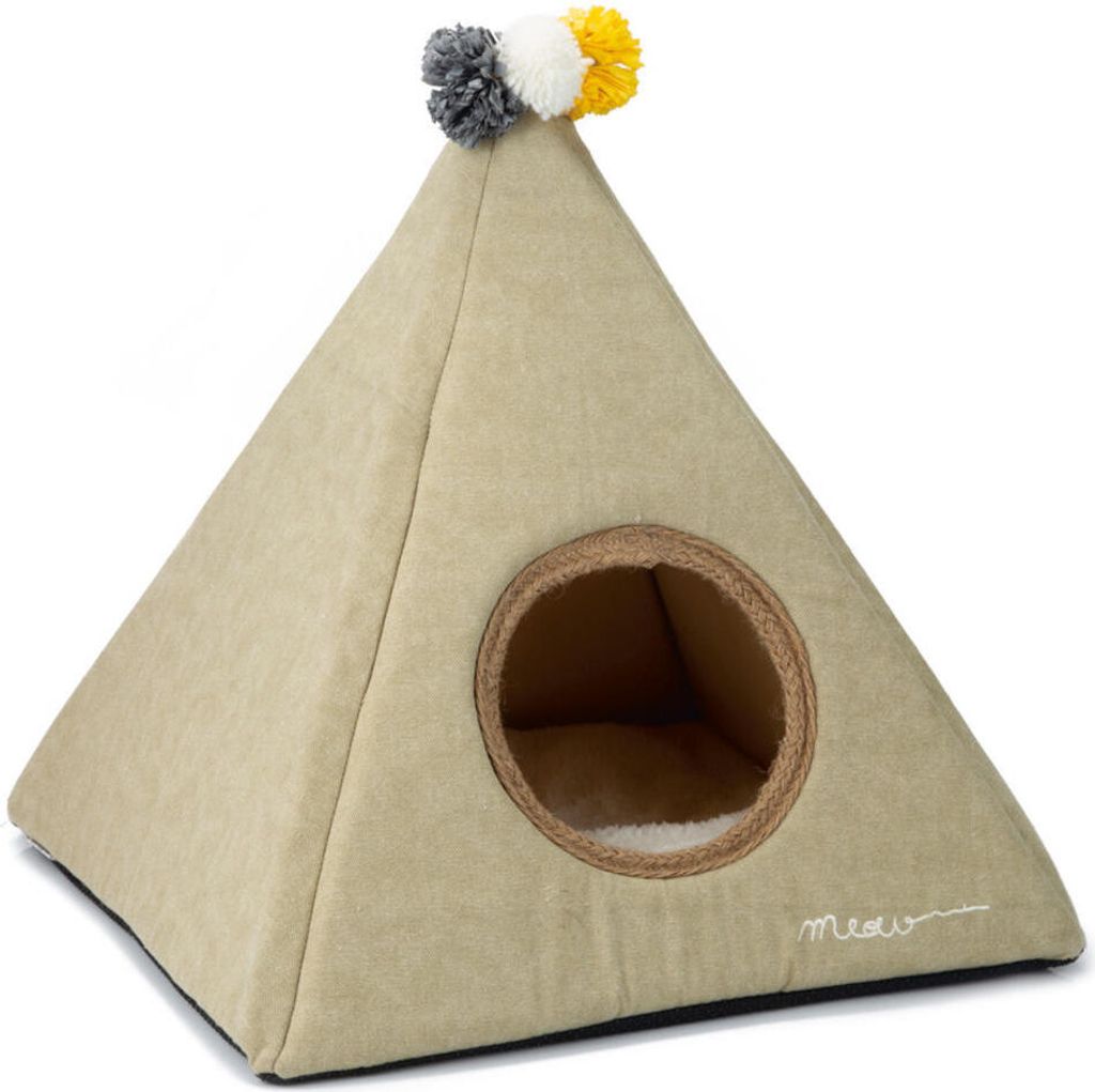 Katzenzelt Piramido - Katzenbett Katzenhöhle Katze Bett Kissen 45cm Schlafplatz Haustier - Beige