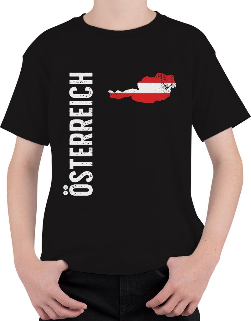 Österreich Fussball Fan Weltmeisterschaft Europameisterschaft WM Uni Kinder T-Shirt, Schwarz, 152