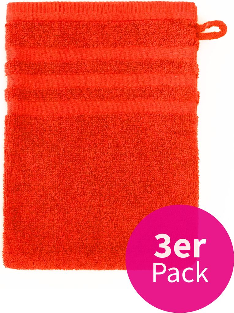 grace grand spa Waschlappen im 3er-Pack mit Streifen-Bordüre Terracotta One Size