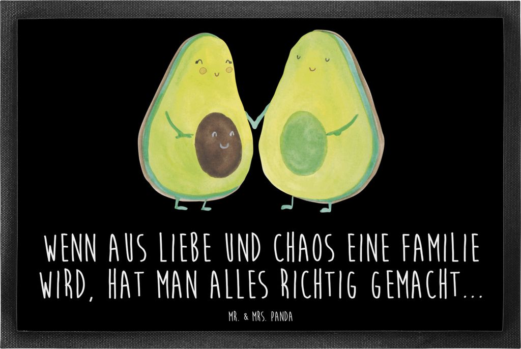 Mr. & Mrs. Panda Türmatte Avocado Pärchen 60 x 90 cm - Schwarz - Geschenk, Schmutzfangmatte, Fussmatte, Babyshower, Schuhabstreifer, Schwangersch...