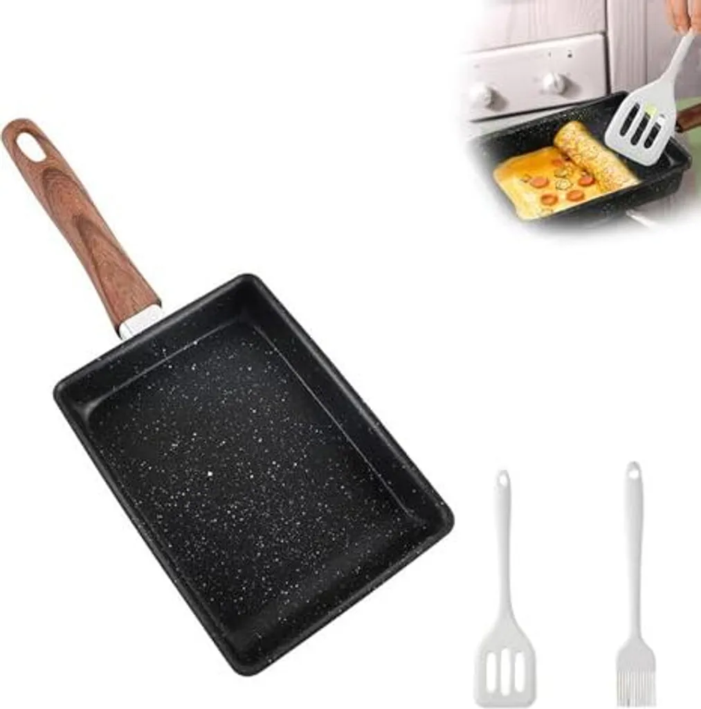 Padella Tamagoyaki 19x15,5 Antiaderente con Manico Removibile e Spatola