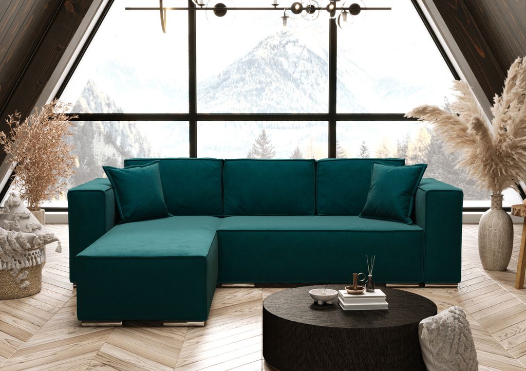 AX LIVING Türkis Ecksofa mit Schlaffunktion Vinoria L-Form 255 cm Links