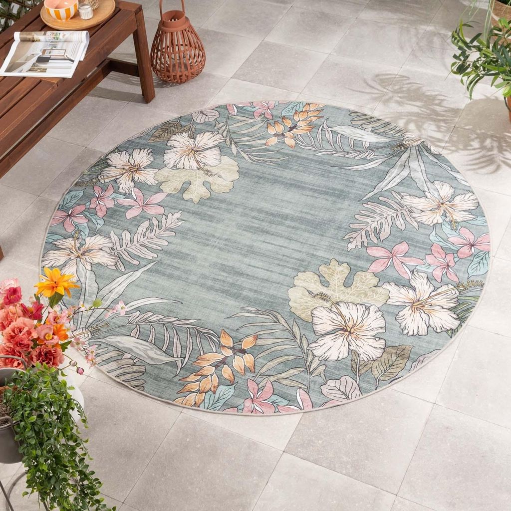Rund Outdoor Teppich - Poppy Olivgrün - Ø 80 cm - Balkon, Garten, Terrasse, Küche, Wintergarten - FRAAI | Home & Living - Boho