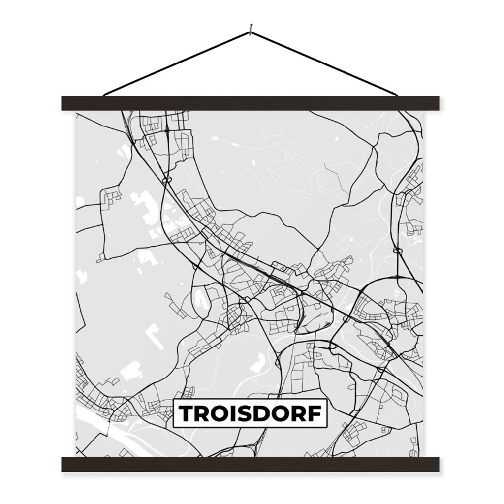MuchoWow Textilposter Troisdorf - Karte - Stadtplan - Deutschland 40x40 cm mit schwarzem Rahmen - Fotos