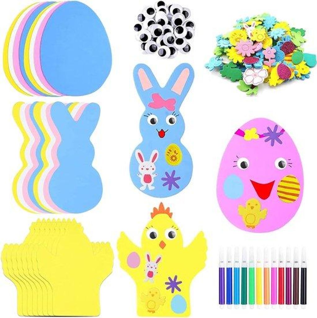 24 Stück Ostereierschmuckset für Kinder - Ostereierschmuck - kreatives Kunsthandwerk - Osterhase Mix & Match dekorativer Hänger - Bastelset für...
