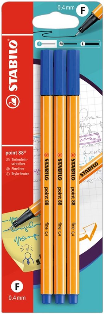 Fineliner - STABILO point 88 - 3er Pack - blau Produktbild 