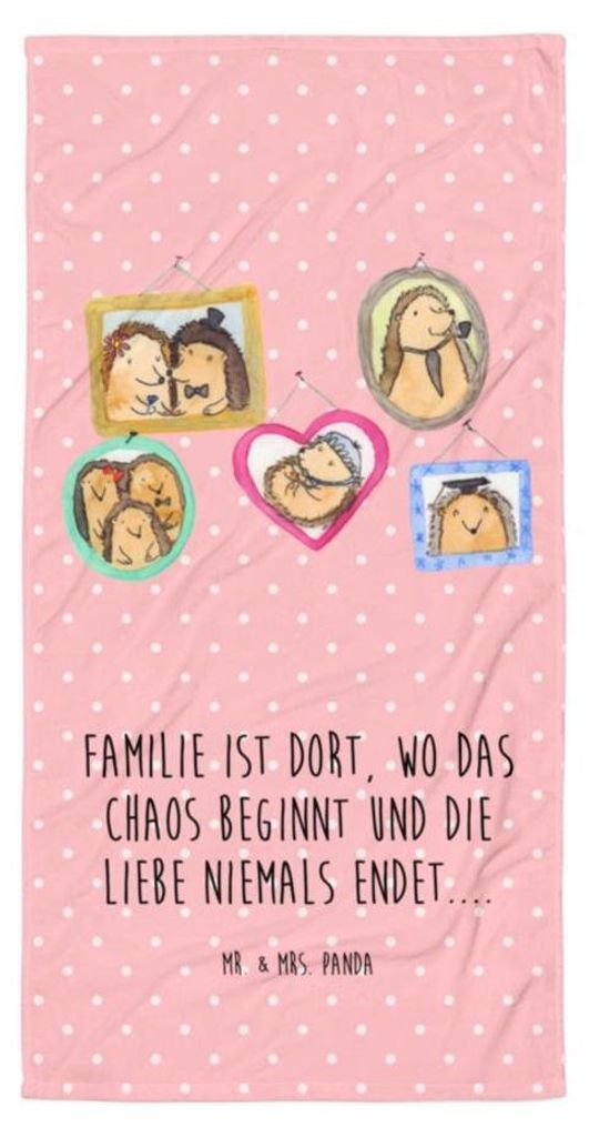 Mr. & Mrs. Panda Reisehandtuch Igel Familie - Rot Pastell - Geschenk, Badehandtuch, Bilder, Duschtuch, Bruder, Duschhandtuch, Handtuch, Muttertag, ...