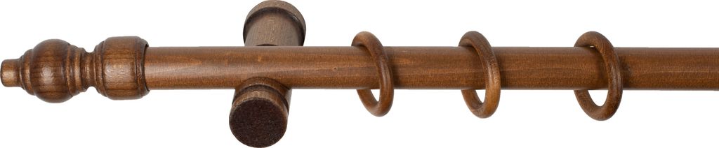 SN Deco - Stilgarnitur Gardinenstange Vorhangstange Filigrano, Holz, moderner Träger, 28 mm, 1-Lauf, Komplettset mit Ringen, Farbe Walnuss, 200 cm