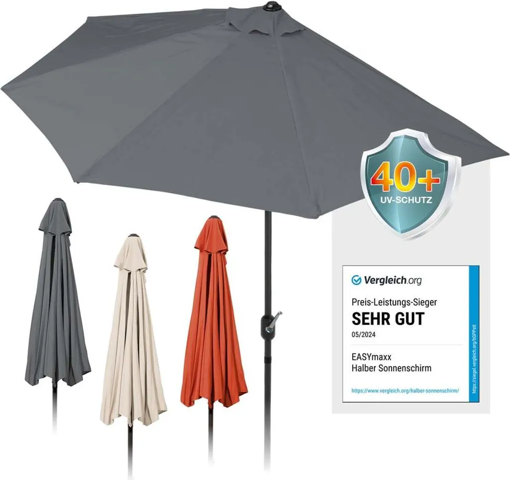 Ombrellone da Parete EASYmaxx 270x140 cm - Grigio Antracite UV Protection