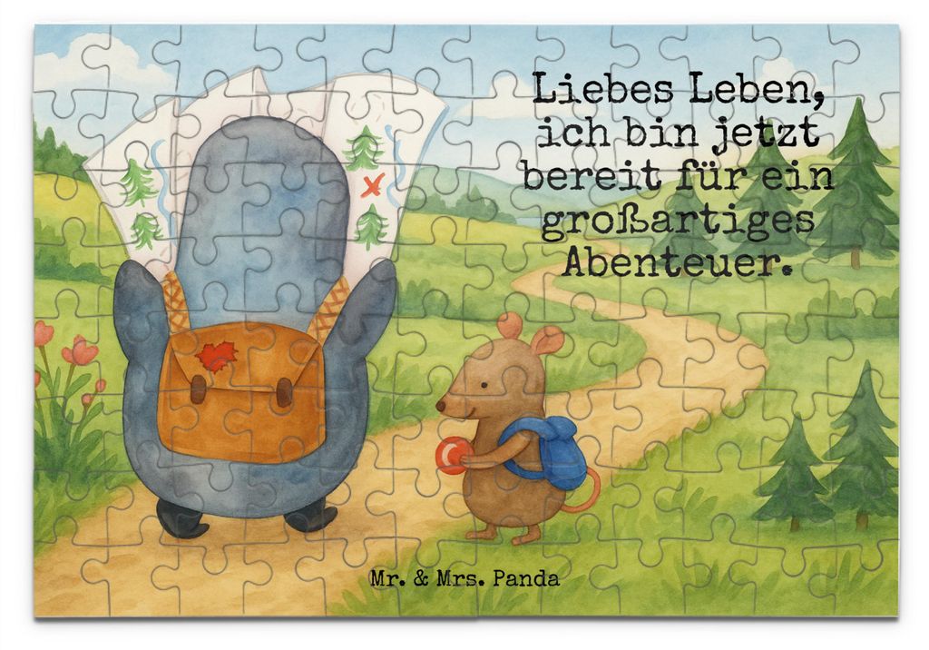 Mr. & Mrs. Panda Puzzle Pinguin & Maus Wanderer Design 96 Teile - Weiß - Geschenk, Legespiel, 1000, 500, 2000, Abenteuer, Wandern, Roadtrip, 1500