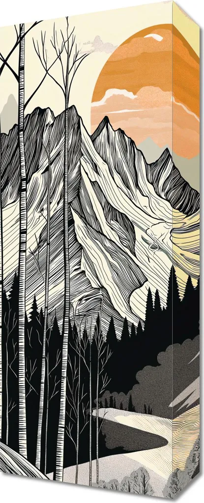 Quadro 20x50 cm Incisione su legno Montagna