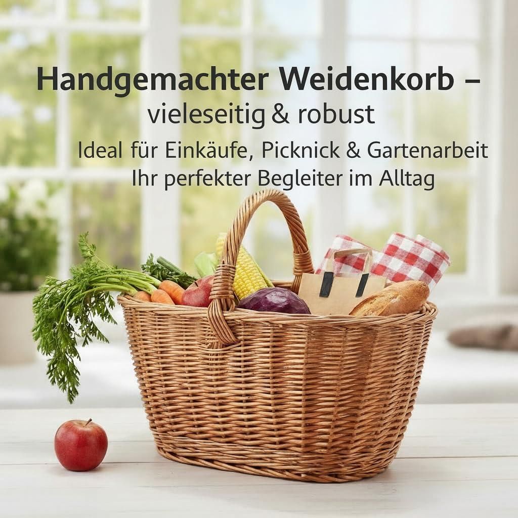 Wiklinowy Świat - Picknickkorb Einkaufskorb Autokorb Weidenkorb Pilzkorb -Kartoffelkorb, Obstkorb, Gartenkorb, Weidengeflecht für Einkauf mit Hen...
