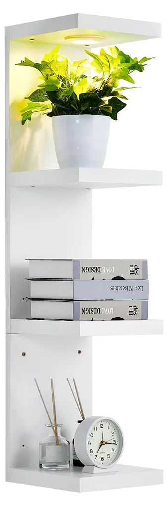 Meuble de rangement mural blanc avec télécommande et 4 tablettes