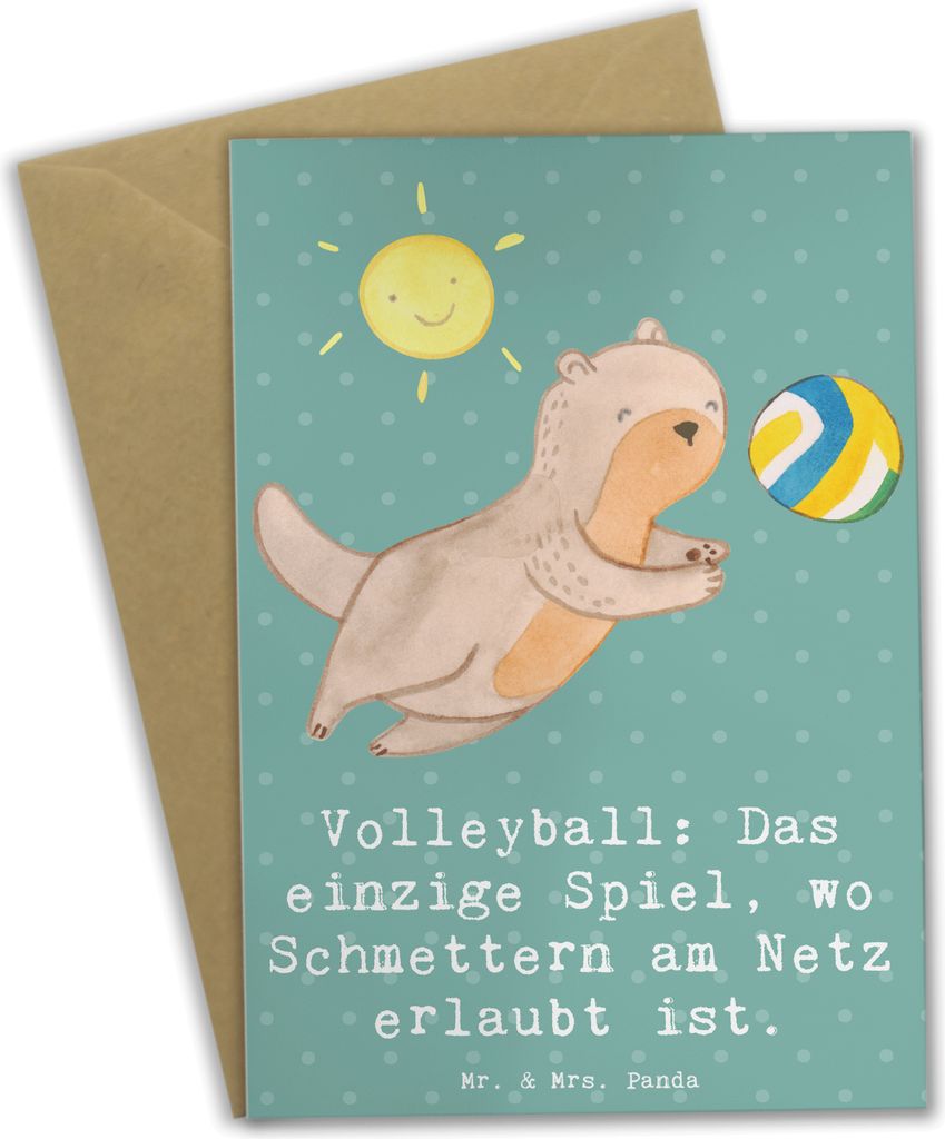 Mr. & Mrs. Panda Klappkarte Volleyball Schmettern - Meeresbrise - Geschenk, Gemeinschaft, Agilität, einladungskarten, Schmetterball, Glückwunschk...