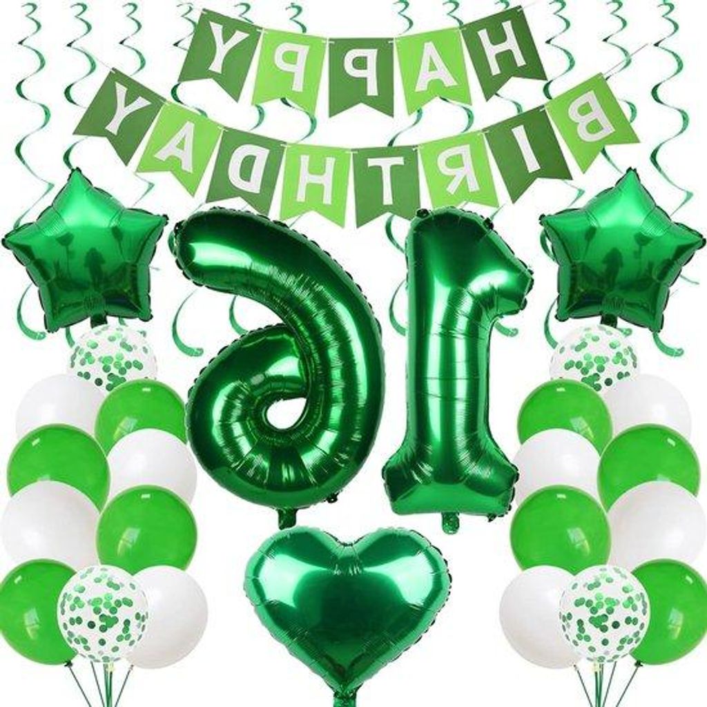 Grüne Ballonnen 16. Geburtstag Dekoration
