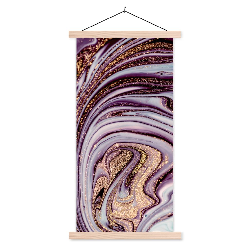 MuchoWow Textilposter Marmor - Rosa - Gold - Glitter - Marmoroptik - Luxus 60x120 cm mit holzfarbenen Rahmen - Holz