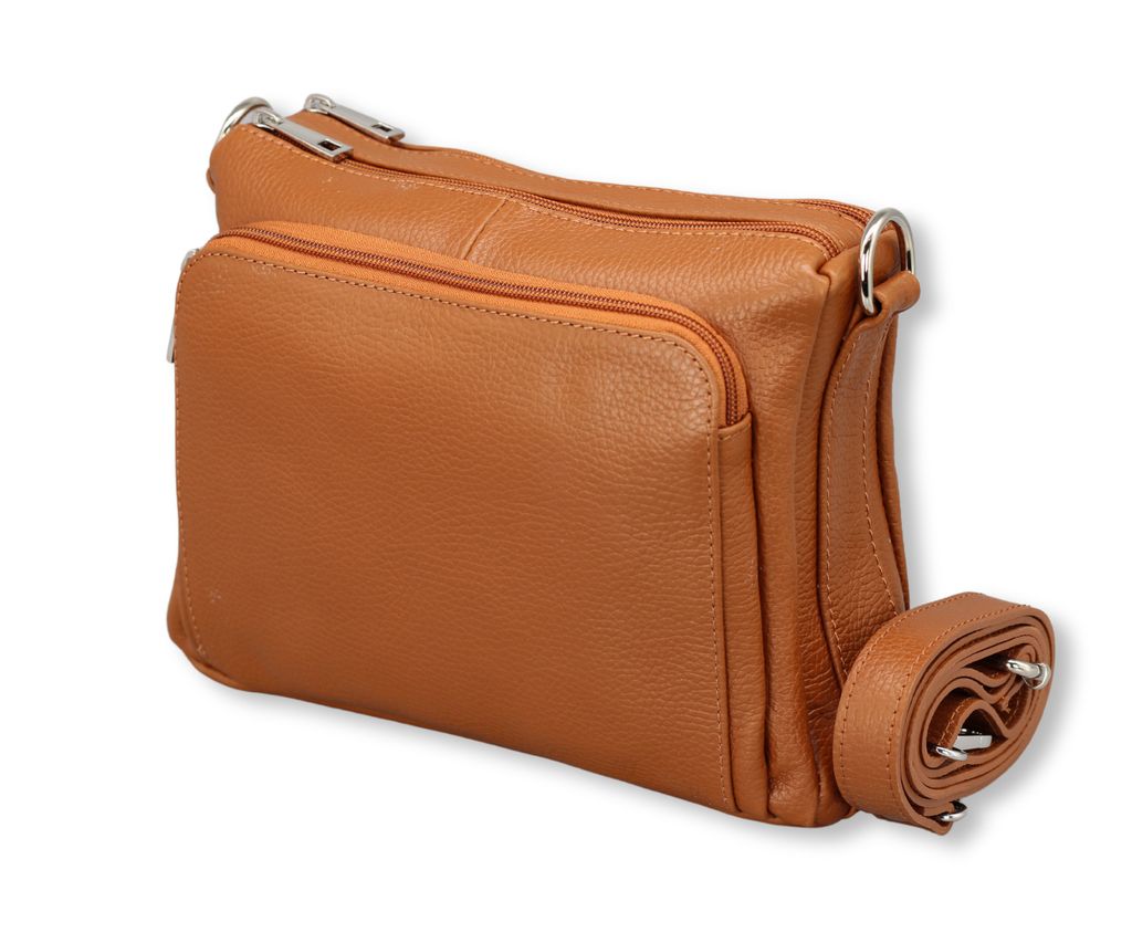 Adel Bags BECKY Schultertasche Leder, Umhängetasche für Damen, Cognac Braun